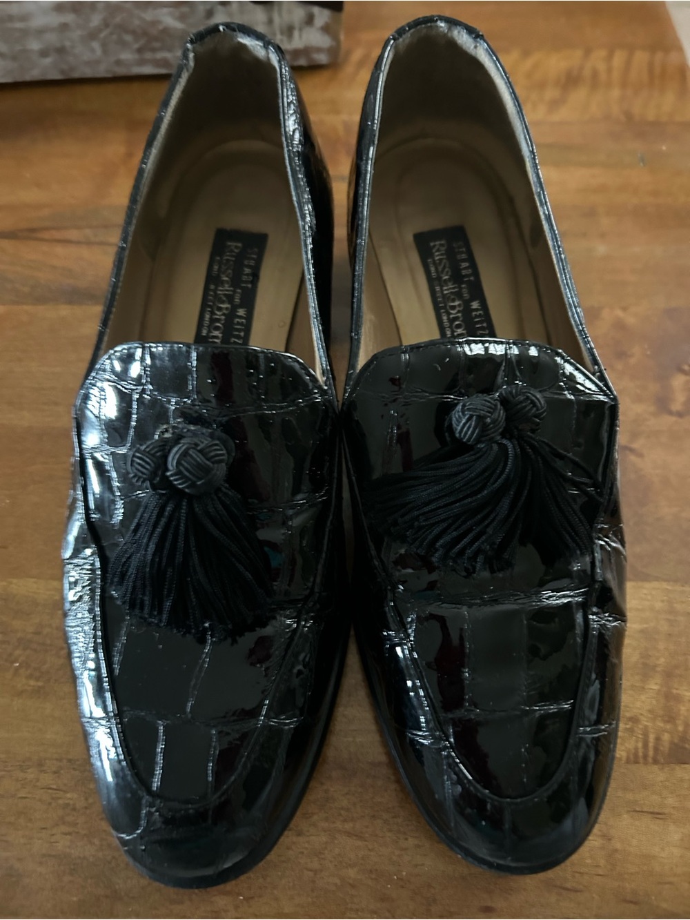 Stuart Weitzman Black Patent Tassel Loafers